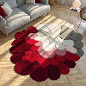 Floral Round Rug Red And Grey Flower Area Carpet Unique Petal Shape Tufted Soft Floor Mat For Modern Living Room Bedroom Decor - Product Image 4