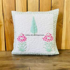 Funda de Cojín Cuadrada Decorativa de Algodón con Estampado a Mano Indio, Acolchada, 40 x 40 cm - Product Image 5