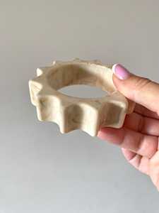 Handmade Marble Resin Bangle Chunky Geometric Sunburst Fluted Resin Craft Cream Ivory Cog Cuff Bangle Jewelry - Product Image 6