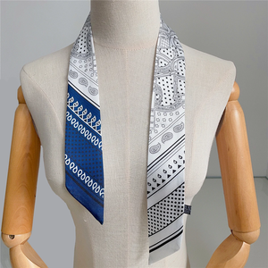 Pañuelo de seda de sarga con estampado Paisley bicolor, nuevo diseño de marca, pañuelo de lujo para mujer, foulard, pañuelo estrecho para bolso, pañuelo para el cuello, diadema para el pelo - Product Image 2