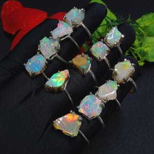 Exclusive Bezel Set Ethiopian Fire <b>Opal</b> Raw <b>Ring</b> 925 Silver Fire <b>Opal</b> Rough <b>Ring</b> Jewelry Uncut Gemstone <b>Ring</b> October Birthstone - Product Image 5