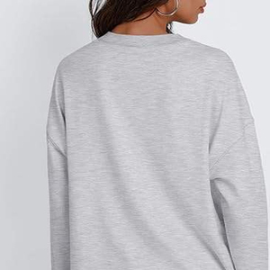 Sudadera de Mujer Oversize con Cuello Redondo y Manga Larga, Color Liso, Hombros Caídos, Tejido de Mezcla de Algodón, Diseño Asimétrico, Ideal para Otoño - Product Image 4