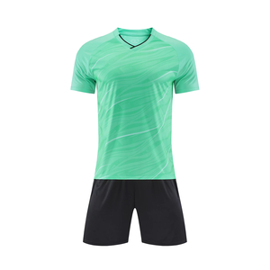 Ensemble de maillots de football unisexe, col en V, manches courtes, bleu et blanc, vagues sublimées, évacuation de l'humidité, coupe athlétique, toutes saisons, 100% polyester - Product Image 4