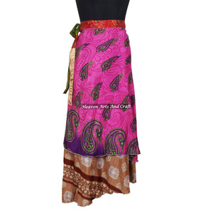 Faldas largas vintage de seda tipo sari, faldas mágicas cruzables, vestido de 2 capas reversible, faldas largas cruzables de seda mágica vintage. - Product Image 2