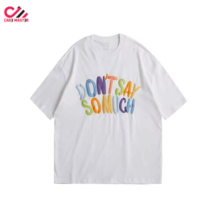 T-shirt blanc oversize à prix abordable, manches courtes, col rond, imprimé lettres en relief, style décontracté, 100 % coton jersey - Product Image 1