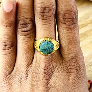 Hot Selling Boho Textured <b>Statement</b> <b>Ring</b> Brass <b>Rings</b> Women 18k Gold Plated Vintage Malachite Ethnic Jewelry Wholesale/OEM/ODM - Product Image 6
