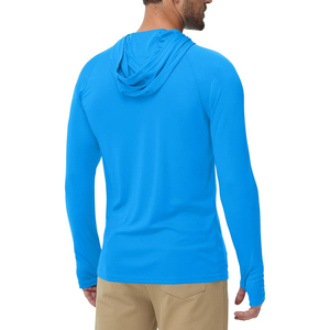 เสื้อสเวตเตอร์ถักแขนยาวมีฮู้ดสีน้ำเงินขายดีที่สุด แห้งเร็ว ทรงเข้ารูป สวมใส่สบายๆ สำหรับฤดูร้อน สีพื้น - Product Image 4
