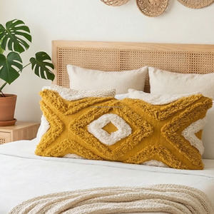 Ethnic Tribal Tufted Cushion Cover 12x20 Yellow White Diamond Pattern Textured <b>Pillow</b> Case <b>Sofa</b> Decor Accent Tufted Pillowslip - Product Image 2