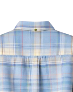 Chemisier court personnalisé à carreaux bleus pour femme, col rabattu, manches longues, boutonné, style décontracté, fabricant OEM - Product Image 6