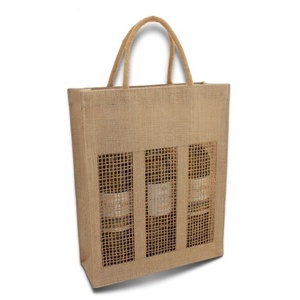 Sac de transport pour bouteille de vin en jute naturelle Sac cadeau pour bouteille de vin en jute/Sac de transport pour bouteille d'eau-Fermeture velcro et poignée pour homme - Product Image 4