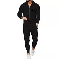 Ensemble de survêtement noir pour homme, veste zippée intégrale et pantalon de jogging, avec bandes latérales contrastées, en polyester respirant, vêtements de sport décontractés
