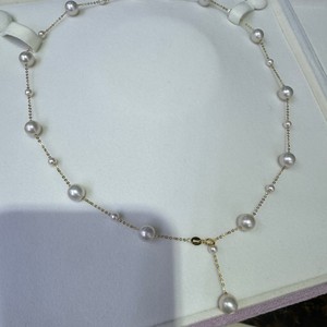 Collier en or 18 carats avec chaîne en os et perle d'eau douce naturelle de 4 à 7,5 mm, collier de bébé blanc ciel étoilé - Product Image 1