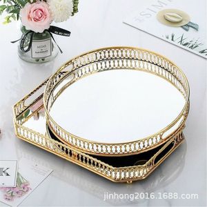 Luxury Round <b>Gold</b> Metal Mirror <b>Tray</b> Decorative Glass <b>Serving</b> <b>Tray</b> for Coffee Table Ottoman Vanity Jewelry Organizer Display <b>Tray</b> - Product Image 6