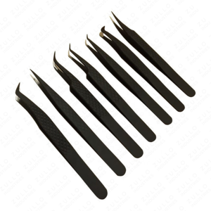 Matte Black Stainless Steel Eyelash Tweezers with Diamond Grip Custom Logo Precision <b>Tool</b> for Lash Extension Professionals - Product Image 4