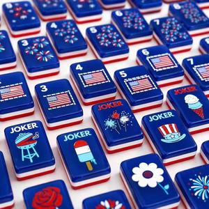 American Flag <b>Mahjong</b> Tiles <b>Set</b> Classic Portable Game for 4 Players Red White Blue Design - Product Image 1