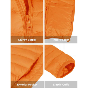 Veste matelassée à capuche orange pour homme, fermeture éclair, coupe-vent, manteau d'hiver décontracté, rembourrage en duvet, longueur normale - Product Image 6