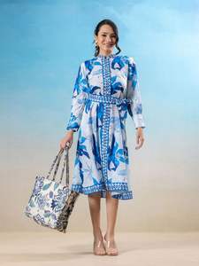 Vestido Midi Vintage 2026 con Estampado Floral Hecho a Mano, de Gasa, Ecológico, Tejido, con Cintura Natural, Vestido Formal 100% Indio - Product Image 5