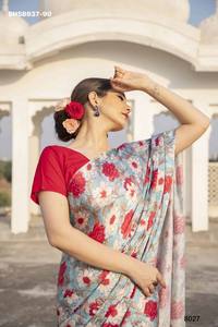 Ocassional Wear Excellent Quality Japan <b>Satin</b> with Rich Digital Print Saree-<b>Blouse</b> Collection Woman Fashion Manufacturer - Product Image 3