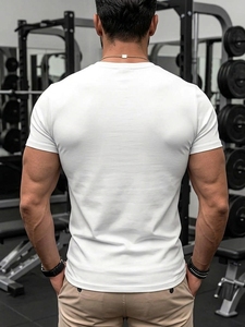 Men's <b>White</b> O-Neck Short Sleeve <b>T</b>-<b>Shirt</b> Regular Fit Casual 100% Cotton Knitted Breathable Solid Color Eco-Friendly Acid Wash - Product Image 2