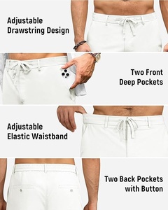 Men's White Cotton Oxford Pants Elastic Waist Casual Summer <b>Trousers</b> With Side Pockets Lightweight Breathable Fit - Product Image 5