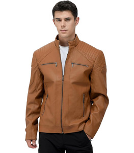 Elegante Chaqueta Acolchada de Mujer en Cuero Sintético Marrón, Cuello Alto, Cierre de un Solo Botón, Estilo Motero, Casual y Cómoda - Product Image 3