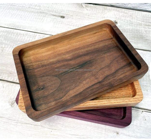 Venta al por mayor de bandejas de servicio de madera natural manijas bandejas redondas con asa estilo de madera Impresión de grado alimenticio - Product Image 2