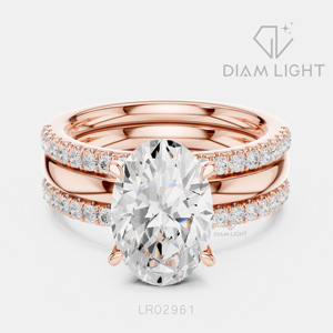 Bague de fiançailles de luxe en or blanc 14 carats avec diamant de laboratoire certifié IGI 3,63 carats, taille ovale, F+ VS+, pavé - Product Image 3