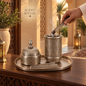 Juego de quemadores de incienso de metal, hierro y acero inoxidable |   Bandeja Porta Incienso Árabe Grabada, Decoración Aromática Islámica para el Hogar y Hoteles, Regalo - Product Image 5