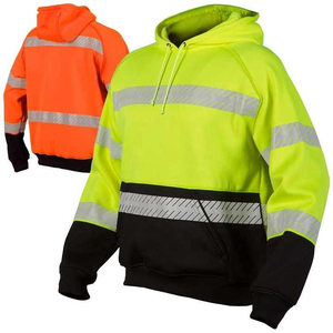 High Visibility Hoodie Black with Lime Green Reflective Stripes Full Zip Front Pocket Design - Product Image 6
