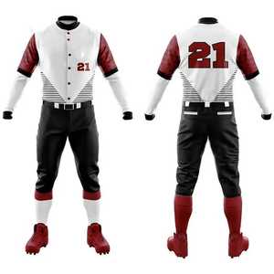 Conjunto de Uniforme de Béisbol con Estampado por Sublimación, Blanco, Rojo y Negro, para Hombre Adulto, Transpirable, Jersey y Pantalones de Poliéster, Número 21 - Product Image 1