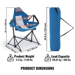 Sedia Amaca Reclinabile da Campeggio con Logo, Capacità di Carico 136 kg, Sdraio Pieghevole con Portabicchieri, Borsa Portaoggetti e Poggiatesta - Product Image 4