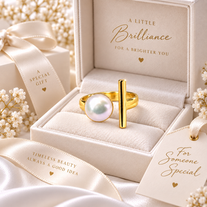 Gold Plated Pearl <b>Ring</b> Geometric Statement Band for Women Party Daily Wear - Product Image 5