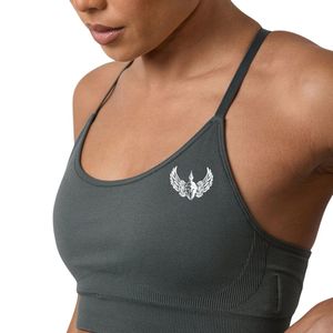 Women's Dark Sage Green Strappy Back Sports <b>Bra</b> Medium Support <b>Stretch</b> Fitness Gym Training Activewear <b>Bra</b> Apparel Wear - Product Image 5