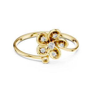 Anillo solitario de oro amarillo macizo de 14k para mujer con diamante de corte redondo minimalista con motivo floral, para compromiso, aniversario, regalo de boda - Product Image 1
