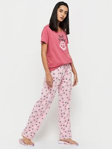 Women’s Daily Wear Cotton Printed Pajama Set Round Neck Half Sleeve Top & <b>Pyjama</b> Pants Nightwear - Product Image 3