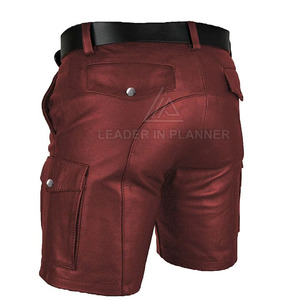 Pantalones cortos de cuero para hombre con logo impreso personalizado, talla adulta, fabricación en Pakistán, pantalones cortos de cuero transpirables para hombre - Product Image 2