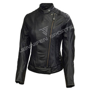 Modèles phares Hiver Veste de moto pour femme en cuir de vachette véritable avec fermeture éclair et boutons, Tendance - Product Image 5
