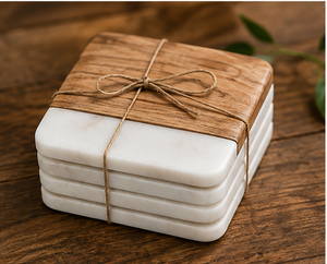 Wood and <b>Marble</b> <b>Coaster</b> Set Handmade Eco Friendly Drink <b>Coasters</b> Round and Square Table Mats - Product Image 5