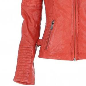 แจ็คเก็ตบอมเบอร์หนังแท้สไตล์วินเทจสำหรับผู้หญิง สีส้ม พิมพ์โลโก้ตามสั่ง ขายส่งแบบใหม่ ระบายอากาศได้ดี เหมาะสำหรับฤดูหนาว - Product Image 6