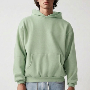 Sweat à capuche surdimensionné vert sauge de qualité supérieure, en polaire légère, style minimaliste décontracté, streetwear - Product Image 6