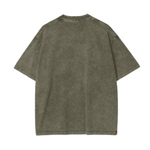 T-shirt Homme Vert Olive Coupe Ample Manches Courtes Col Rond Coton Uni Coupe Décontractée Longueur Standard Tissu Teint Uni Tissé - Product Image 1