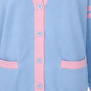 Light Blue Women's Jack and Jill Button Front <b>Cardigan</b> <b>Sweater</b> with Pink Trim Long Sleeve Pockets and Front Chest Logo Casual - Product Image 3
