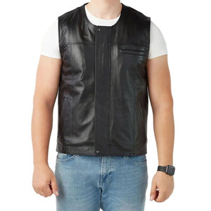 100% <b>Leather</b> O-Neck Single Button Closure <b>Leather</b> <b>Vest</b> Windproof Casual Winter Outerwear <b>Men's</b> <b>Leather</b> <b>Vest</b> Waistcoats - Product Image 1
