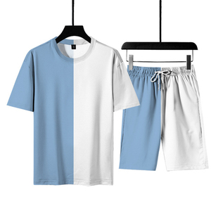 Conjunto de Camiseta y Pantalones Cortos para Hombre, Cuello Redondo, Color Azul Marino y Blanco, Estilo Casual de Verano, Transpirable, 100% Algodón, Ligero, Corte Regular - Product Image 3