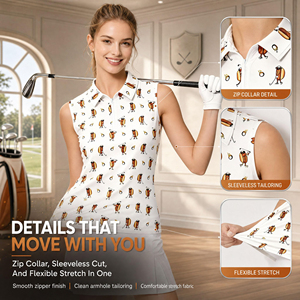 Camisetas polo sublimadas sin mangas con cremallera de un cuarto para mujer, duraderas, con tela que absorbe la humedad, para mujeres activas, deportes y uso diario. - Product Image 4