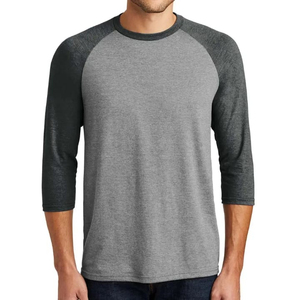 T-shirt pour homme à manches raglan grises, coupe classique, col rond, couleur unie, en jersey de coton tricoté - Product Image 5