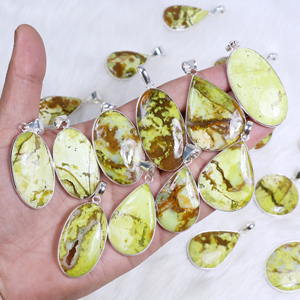Top Quality Solid 925 Sterling Silver plated Natural Green <b>Opal</b> Gemstone Multi Shape Pendant <b>Necklace</b> For Wholesale Jewelry - Product Image 5