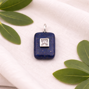 Lapis Lazuli Rounded Rectangle Pendant Silver Plated Bezel <b>Set</b> <b>Square</b> Zircon Charm Handmade Jewelry Connector Wholesale - Product Image 1