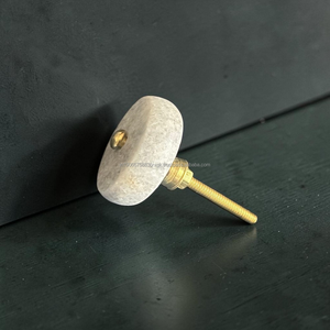 AG Elements Natural Marble <b>Cabinet</b> Knob Stone Drawer Pull 4cm Diameter Brass Insert Furniture Handle Modern Hardware - Product Image 5