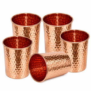 Hand Hammered Pure Copper Tumbler Tapered <b>V</b>-Shape Copper Water Glass Cup with Pedestal Base Ayurvedic Drinkware for Restaurant - Product Image 6